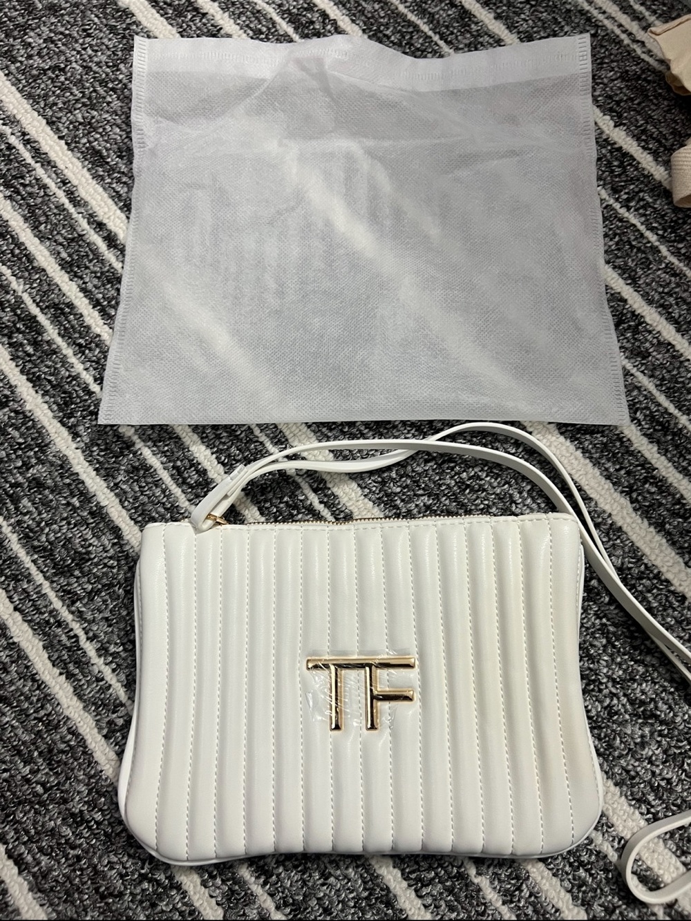 Tom Ford White Quilted Leather TF Logo Pouch with Gold Hardware